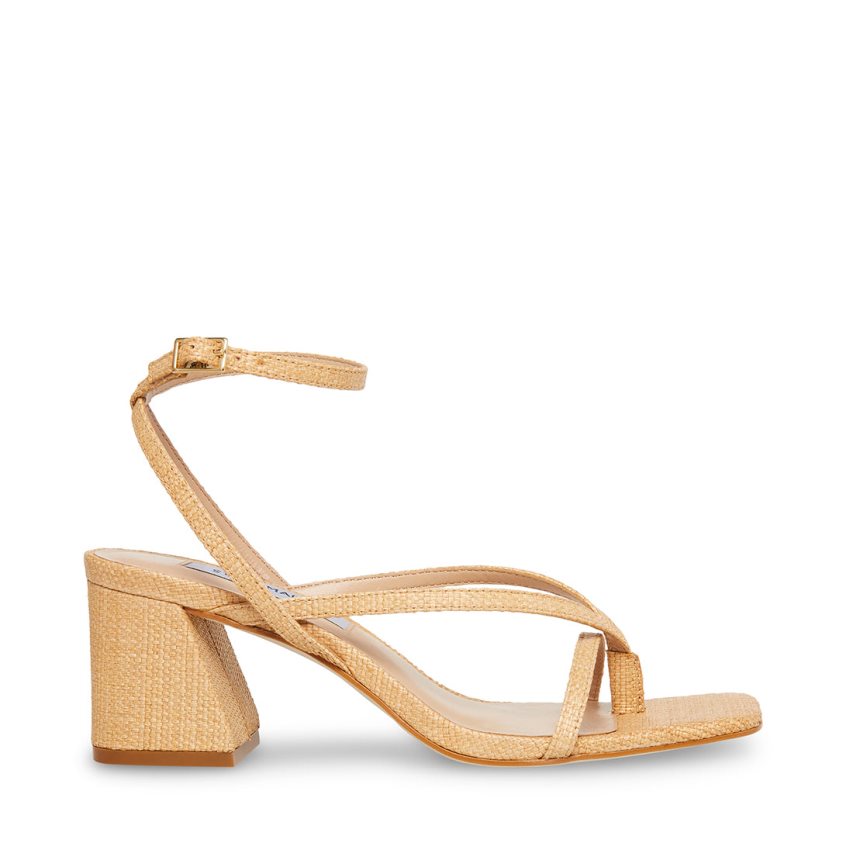 Beige Steve Madden Alaina Raffia Women\'s Heels Sandals | PH 1268EVY